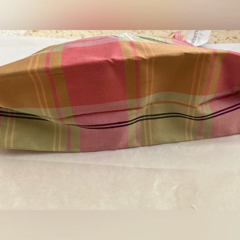 NWT “J” Plaid zip pouch cosmetic bag embroidered monogram Pink Sage Green